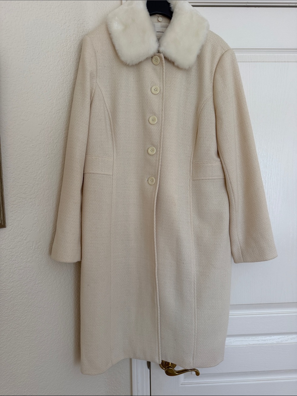 Merona Cream Wool Trench Coat with Faux Fur Collar